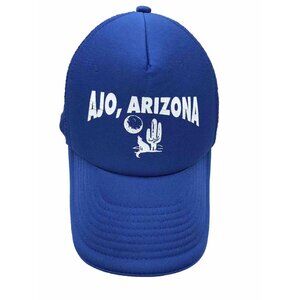 Vtg 80s Blue Trucker Hat Baseball Cap Snapback Retro Ajo Arizona Wolf Moon